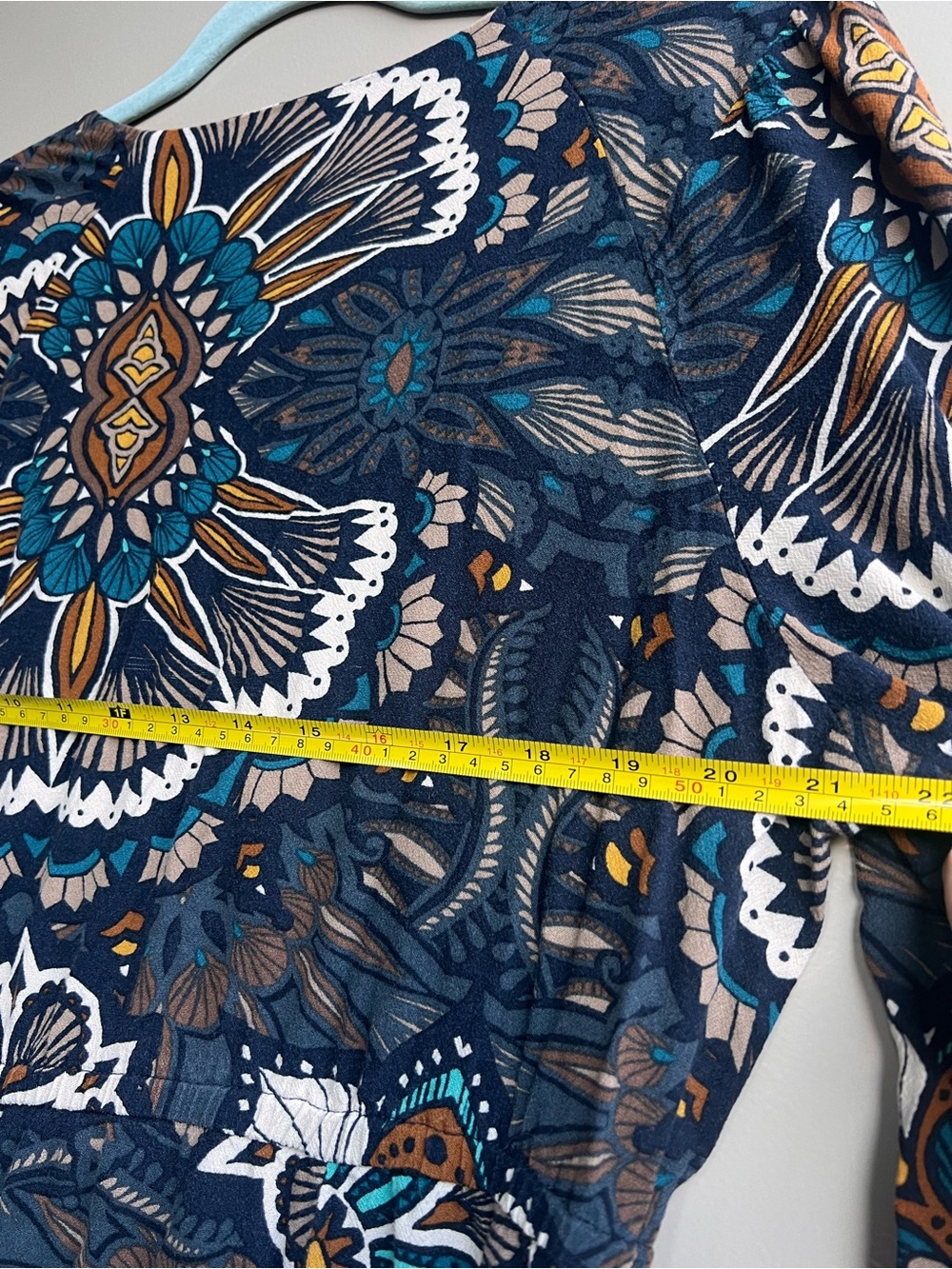 H&M Boho Print Maxi Dress 8 Blue Long Sleeve Festival Cottagecore Peasant Beach - Picture 12 of 14